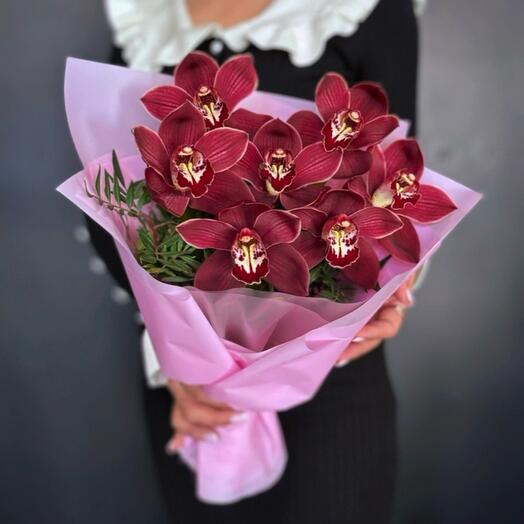 Bouquet of burgundy orchids