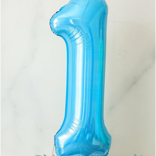 Цифра 1, 102см голубая, с гелием