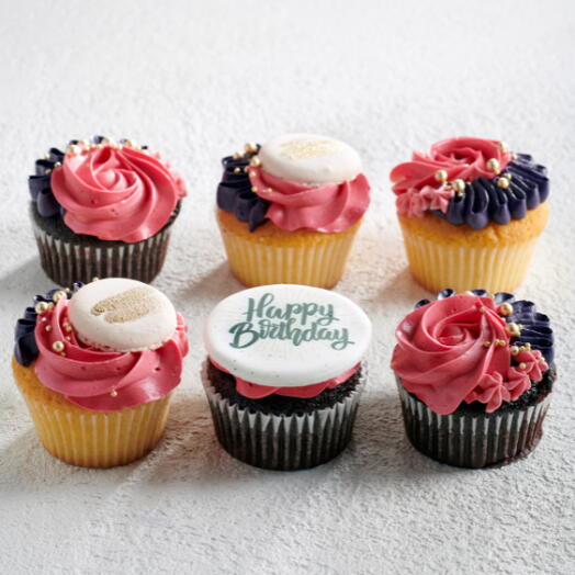 Floral Birthday Cupcakes (6 Pieces)