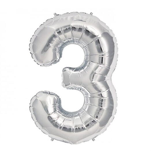 3 Silver Number Balloon