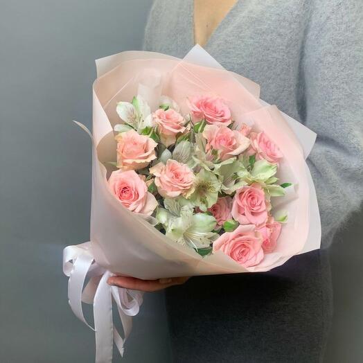 Кустовая роза с альстромерией мини букет les fleur (П0009)