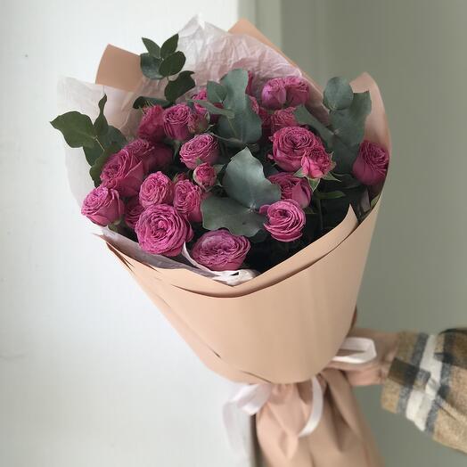 5 кустовых пионовидных роз Classic Sensation с эвкалиптом букет 17 Buket flowers