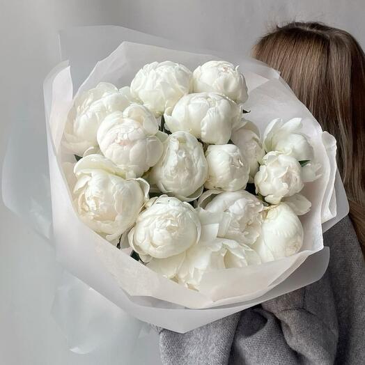 Белые пионы в пленке (15шт)