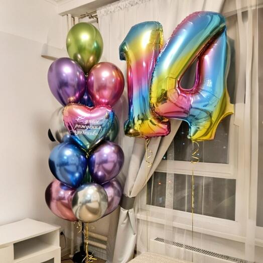 Набор шаров разноцветные хромированные на 14 лет девочке, дочке, девушке на 14 лет- 12 шаров