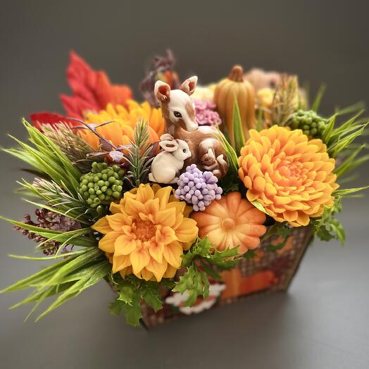 Ароматный букет с олененком, подарок учителю, воспитателю! Мыло ручной работы