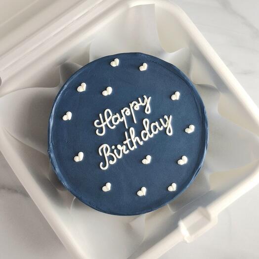 Торт темно синий на день рождения "Happy birthday " с сердечками