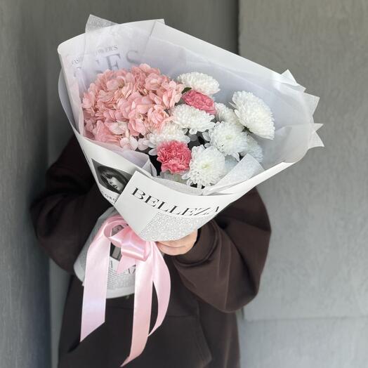 🌸Гортензия, диантусы и хризантемы в стильной упаковке