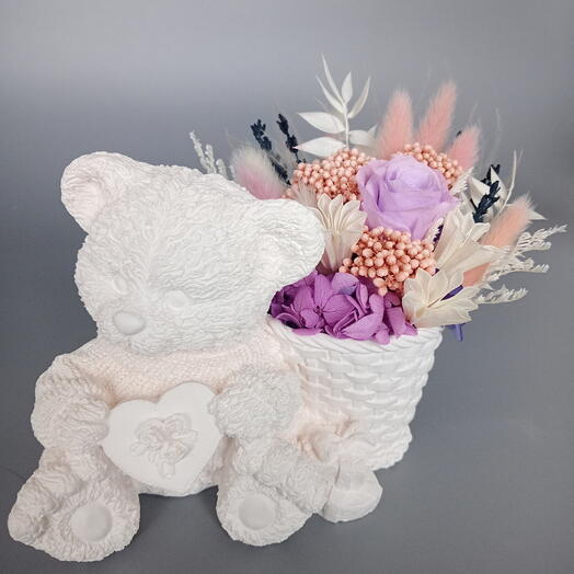 Композиция с розой и гортензией, букет из стабилизированных цветов девушке, жене, любимой