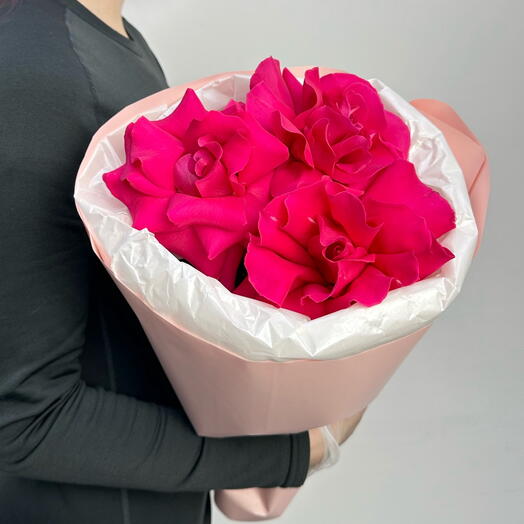 Малиновые французские розы монобукет