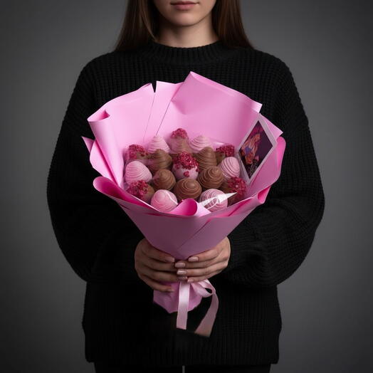 Букет из клубники в шоколаде «Клубничный поцелуй» 19 ягод