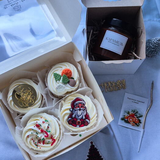 Новогодний набор "Капкейки и баночка солёной карамели"