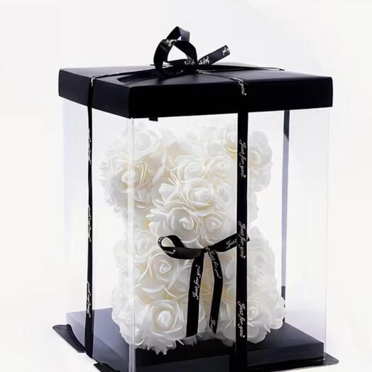 Rózsácskákból készült maci XS dobozban