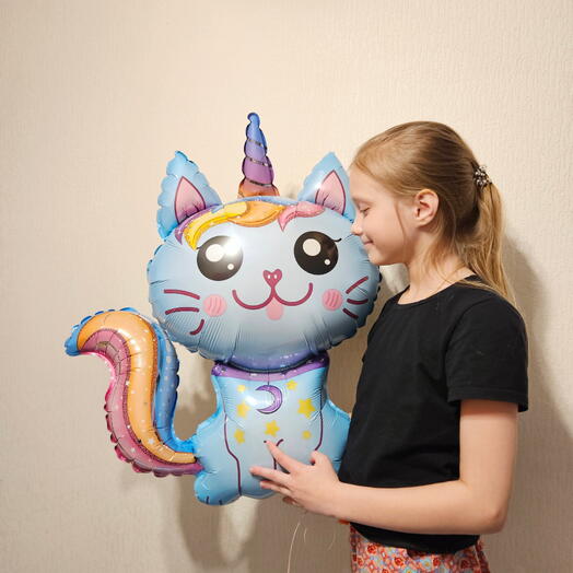 Шар фигура Котенок, кошечка, кошка котик единорог с гелием- 1шар