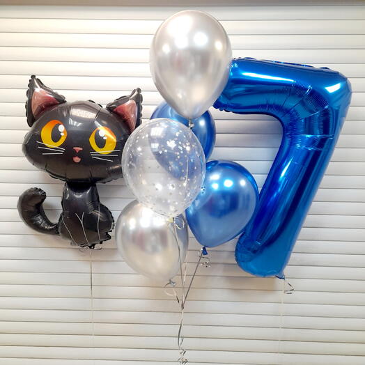 Набор шаров с котом на 7 лет