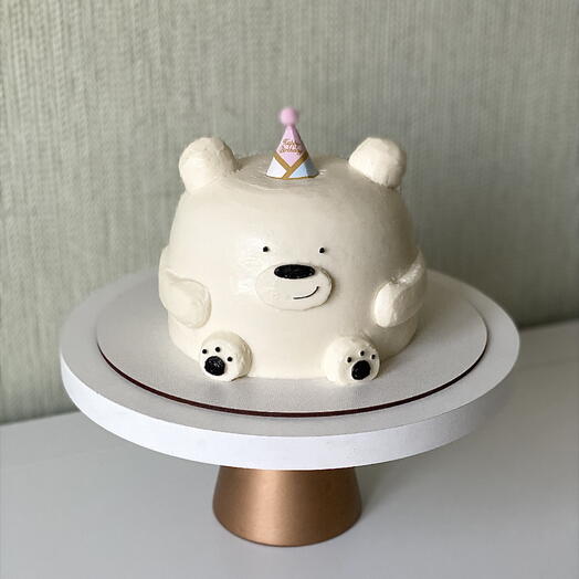 3д торт мишка на день рождения с розовым колпачком и надписью happy birthday