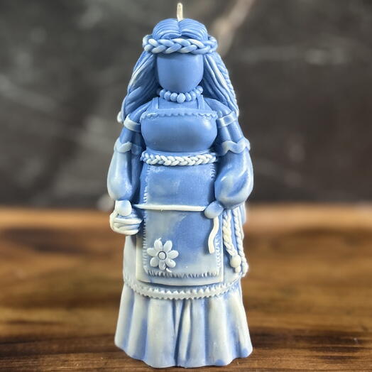 Свеча Берегиня Богиня Макошь из пчелиного воска Голубой мрамор