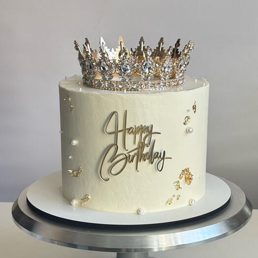 Торт 2 кг королевский с короной на день рождения happy birthday девочке с золотом, для королевы, для принцессы