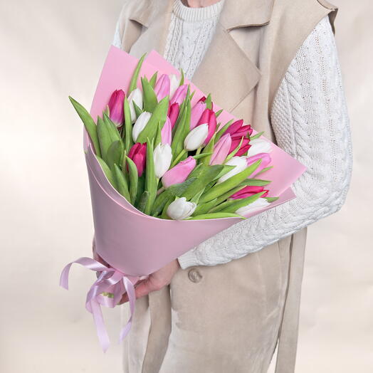 Тюльпаны розовый микс 25 шт букет (В0137)