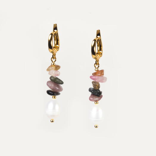 Серьги Мальва Белый жемчуг культивированный и Турмалин микс 14K (EAR1149)