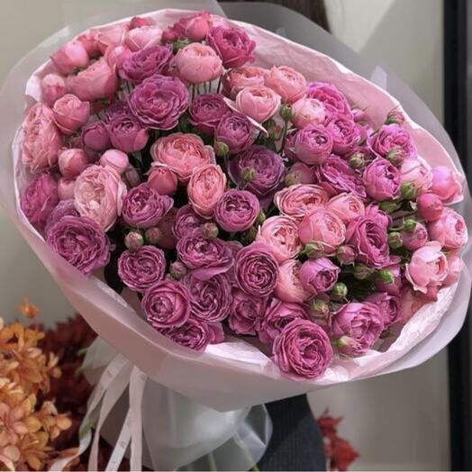 Букет из шикарных икустовых пионовидных роз Мисти Баблс и Сильва Пинк💕