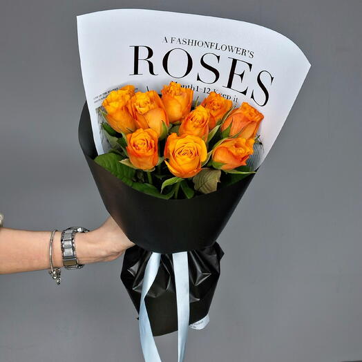 Букет из 9 сочных оранжевых роз 🧡🖤