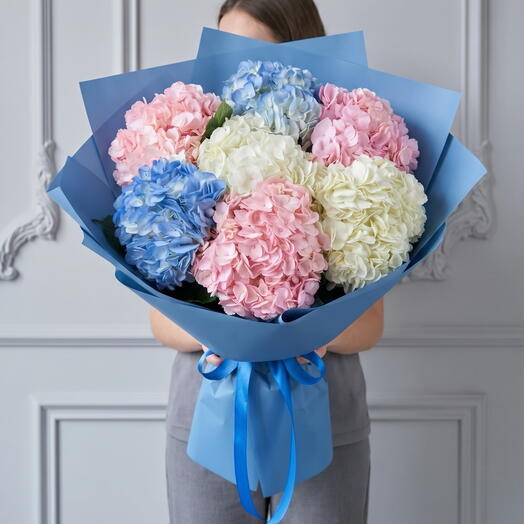 Моно букет 7 гортензий 💙 дофаминовый