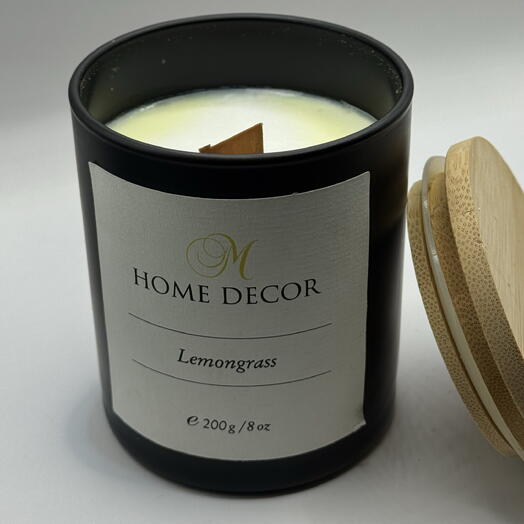 Свеча ручной работы с деревянными фитилем, аромат Lemongrass