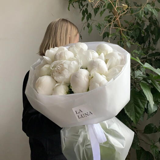 Монобукет из 15 белых пионов