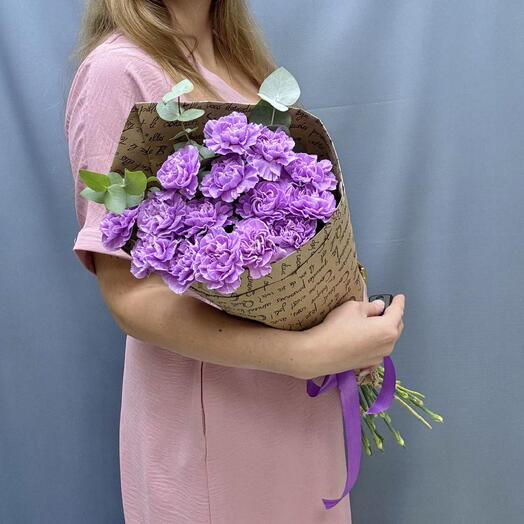 Букет из Лунных диантусов💜 с эвкалиптом🌿 гвоздики
