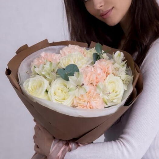 Букет в пастэльных оттенках 💕/розы/диантусы/Цветы Уфа/Цветы в Уфе/Доставка цветов Уфа