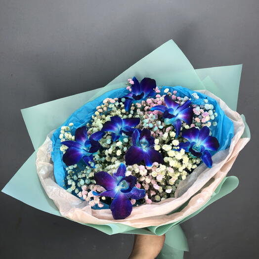 Волшебный букет с космическими орхидеями и гипсофилой🌸🌺🩷
