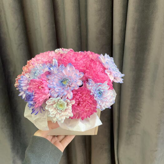 Ящик из яркой хризантемы 💜💙