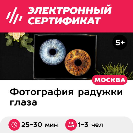 Подарочный сертификат Фотография радужки глаза в деревянной раме, А4, 1-3 чел., Москва