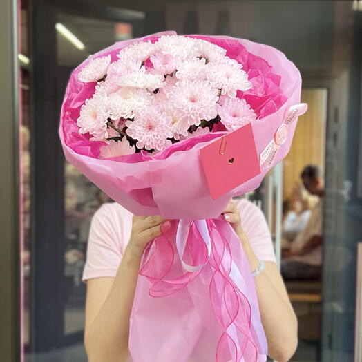 Розовый букет с хризантемами 💕