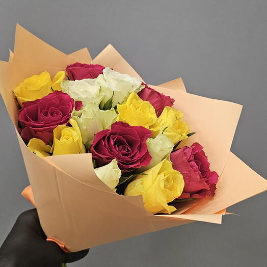 💝Солнечный букет кенийской розы микс 15шт 008