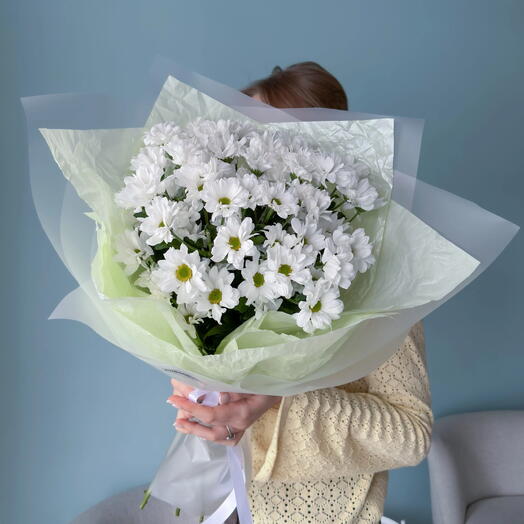 Букет из 7 веточек белой ромашковой хризантемы «Ромашковое поле»💐 40632