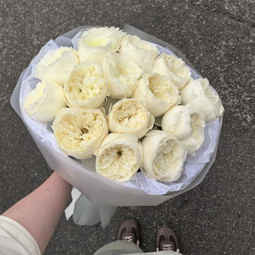 15 Белых нежных пионовидных роз букет 🤍