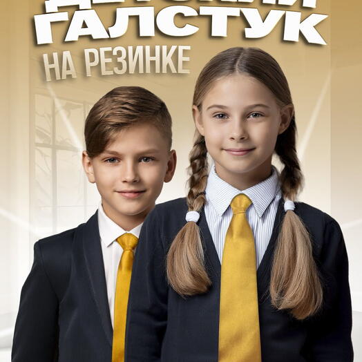 Галстук детский на резинке атласный ярко-желтый