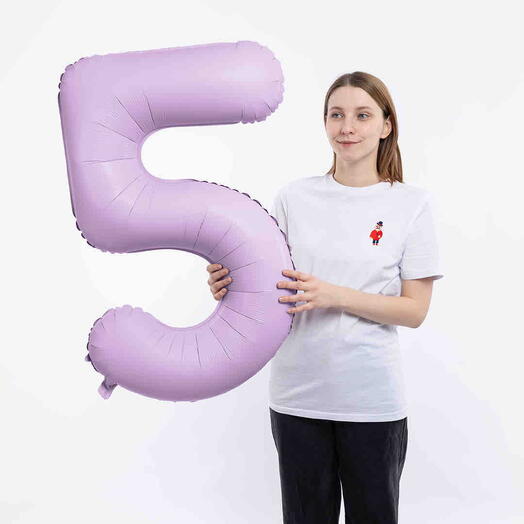 Гелиевый шар «Цифра 5» лавандовый матовый / Фольгированный шар с гелием на день рождения