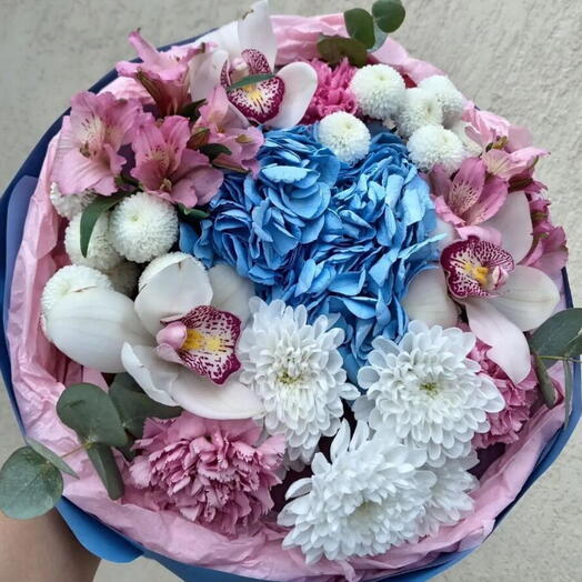 Океан"💕💕💕🌹Пышный букет из гортензии и цимбидума