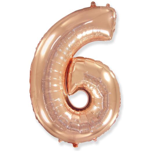 Цифра 6 Розовое золото огромная фольгированная 102см шарик