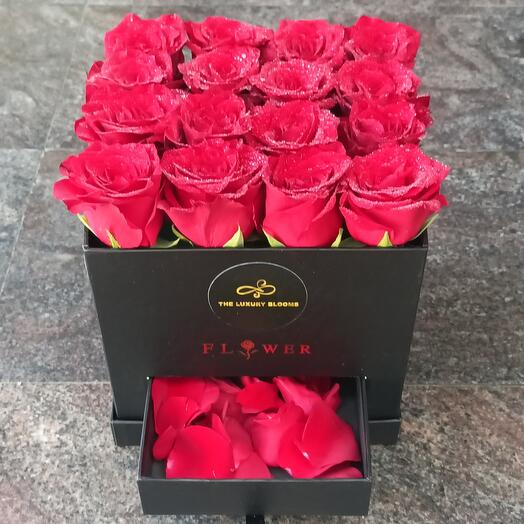 Black Square Box with Red Roses
