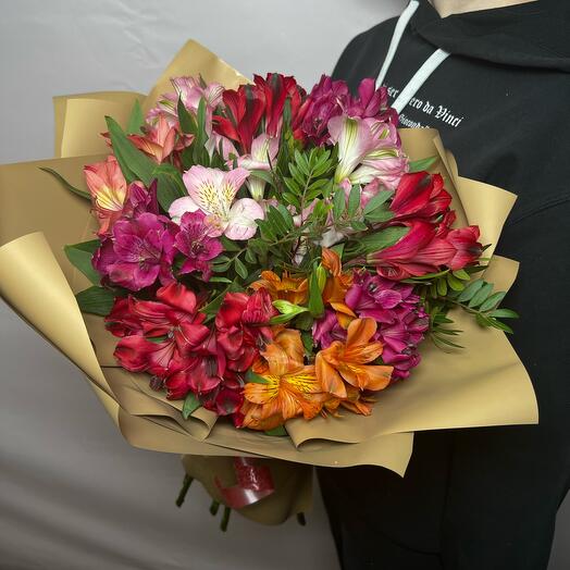 11 alstroemeria with pistachio in a designer package