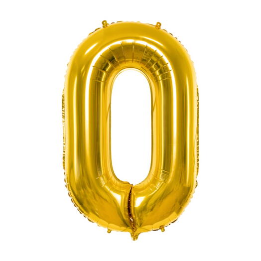 Złoty foliowy balon w kształcie cyfry 0