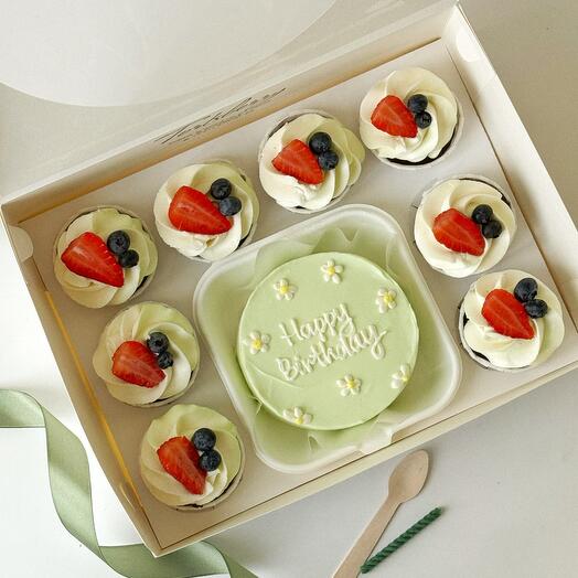 Gran conjunto de pastel de Bento y cupcakes 8 piezas feliz cumpleaños