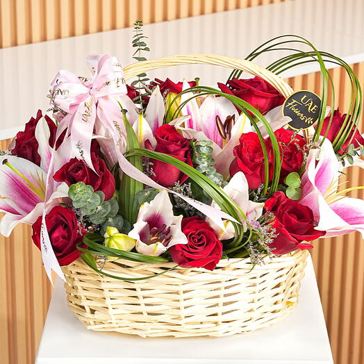 Luxurious Rose and Lily Basket