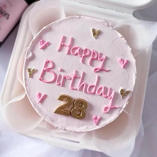 Бенто торт Happy Birthday розово-золотой, девушке, дочке, подруге, коллеге