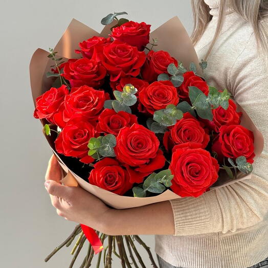 Red Roses and  Eucalyptus