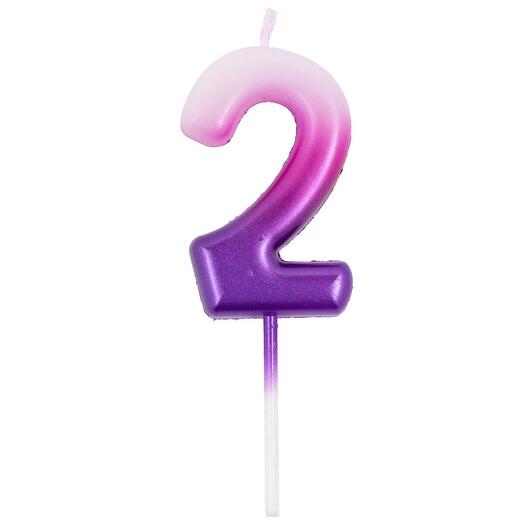 Свеча-цифра "2" розово-фиолетовая 6см