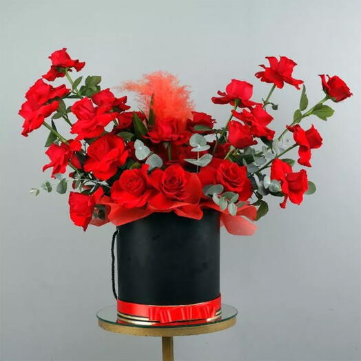 Valentines Day Stylish Red Roses Box Arrangement